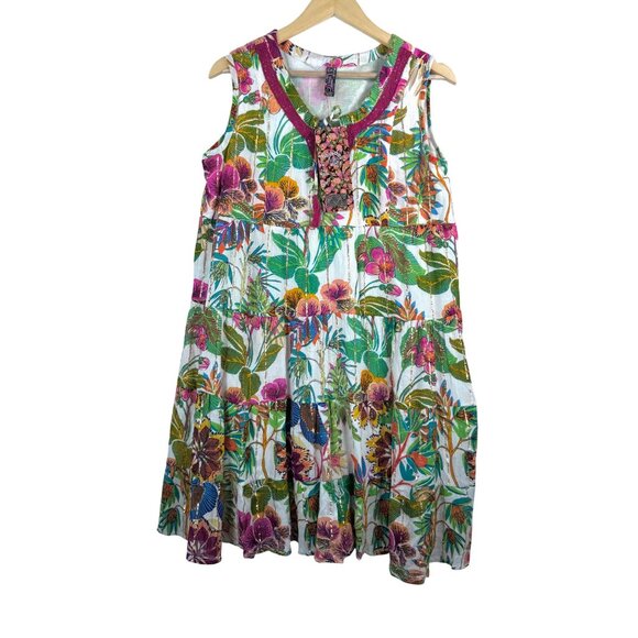 Me 2 Magic Mini tiered floral colorful vibrant mini dress sz L - Picture 2 of 9